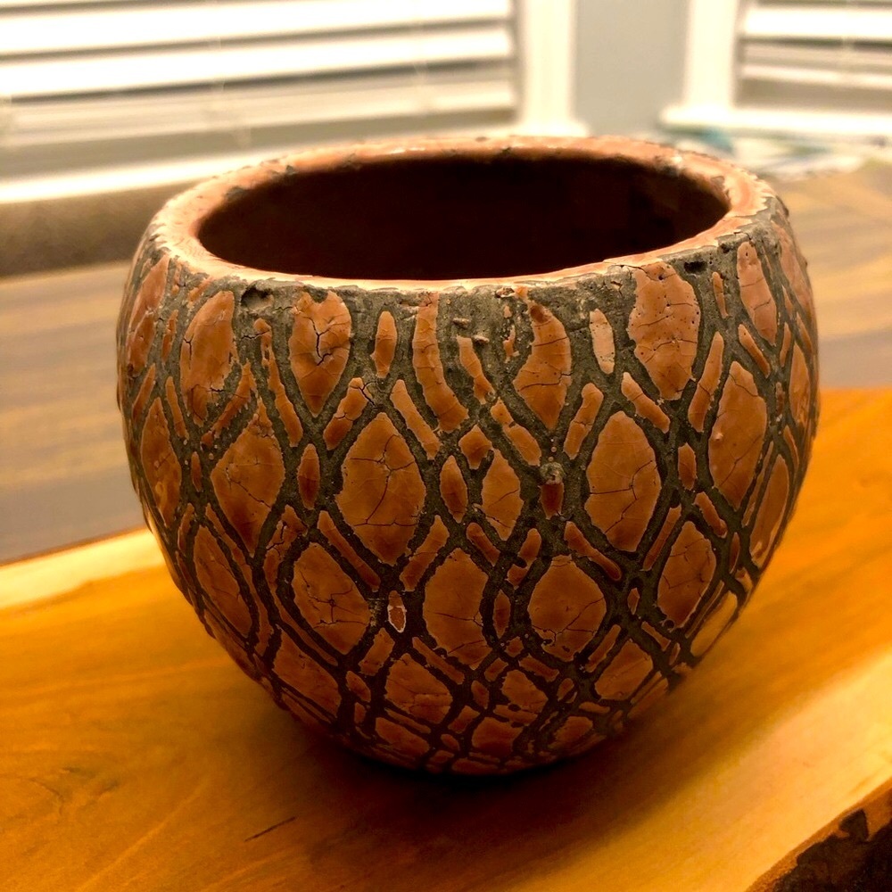 Textured Pink and Gray Lava Crackled Ceramic Planter